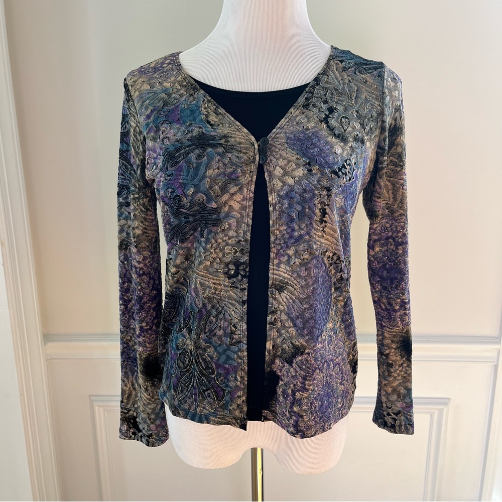Black, Turquoise, Purple, Tan, Gold Top